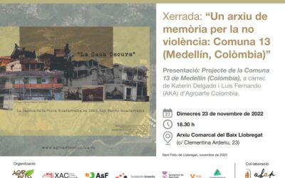 AsF participarà en la presentació del projecte d’arxiu per a la no violència fet a la Comuna 13 de Medellín (Colòmbia)